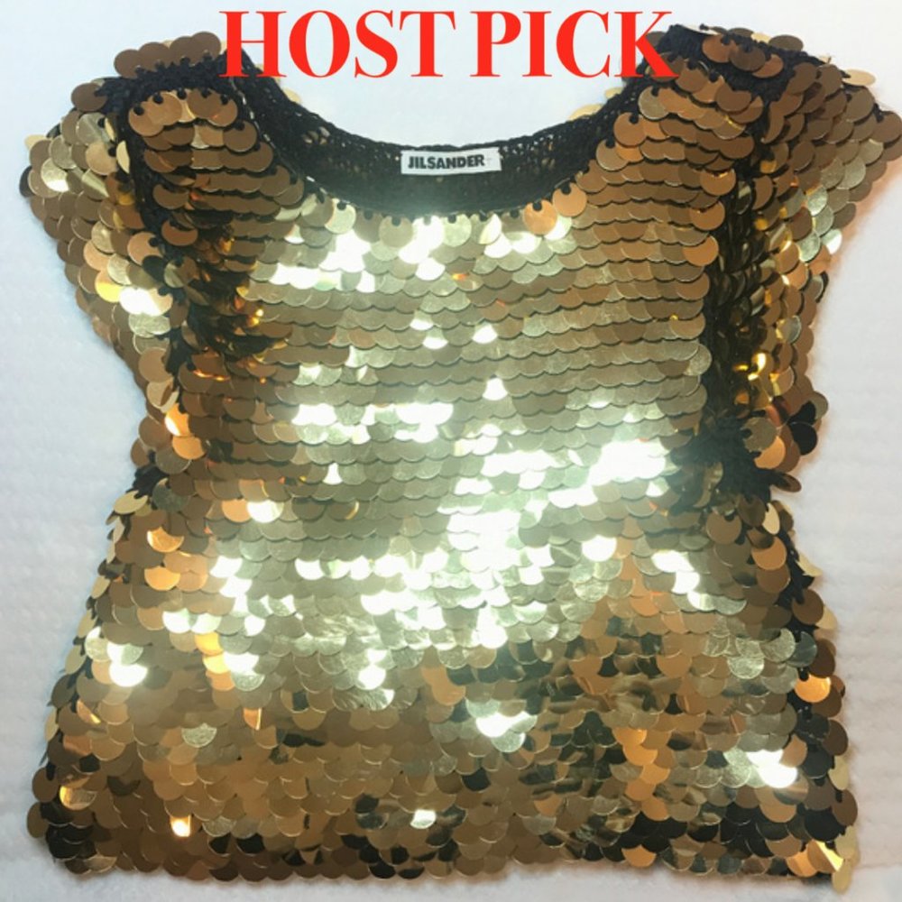 Auc Jil Sander large sequin knitted Gold top